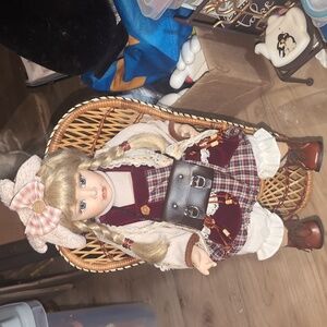 AVAILABLE - Vintage Beautiful Porcelain Doll made with fine details 16" Tall.